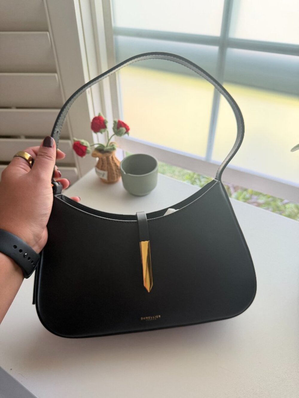 NWOT DeMellier London The Tokyo Leather Shoulder Bag - Black Gold